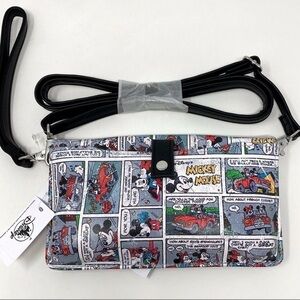 Disney Parks Mickey Mouse Comic Strip Wallet Crossbody Wristlet Faux Leather NWT